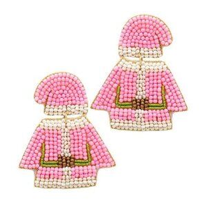 Pink Beaded Santa Jacket & Hat earrings